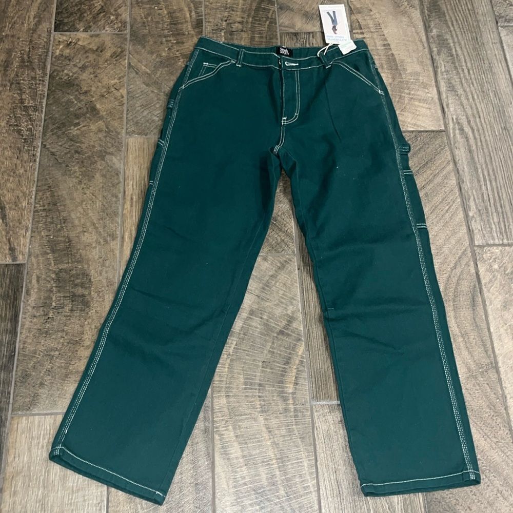 Nwt simple society high rise green and white  carpenter jeans pants 100% cotton.